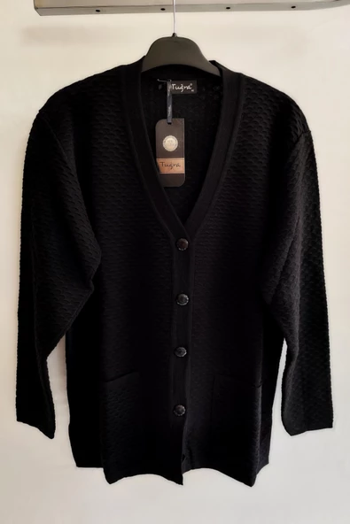 Kadın Anne Tuğra Triko Cepli Önü Düğmeli Ceket Hırka - 4