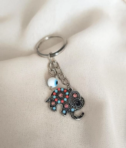 Anahtarlık Cam Nazar Boncuklu Hayat Ağacı Fil Çanta Cüzdan Süsü Aksesuar - Resim 5