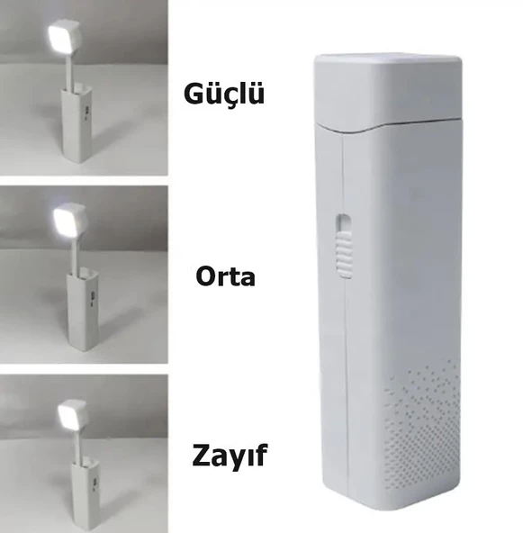 Şarjlı Beyaz Led Çalışma Okuma Işığı Kademeli El Fener Ayarlanabilir Parlaklık ve Masa Lambası + Telefon Tutucu Özellikli - 3
