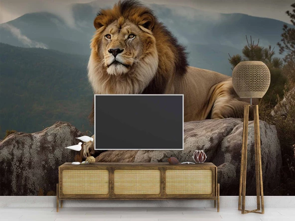 Dağ ve Aslan Temalı Duvar Kağıdı - Resim 3