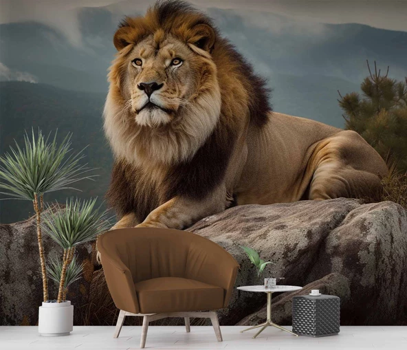 Dağ ve Aslan Temalı Duvar Kağıdı - Resim 6