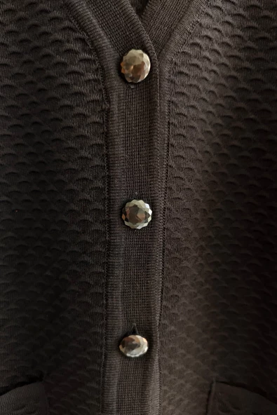 Kadın Anne Tuğra Triko Cepli Önü Düğmeli Ceket Hırka - 2