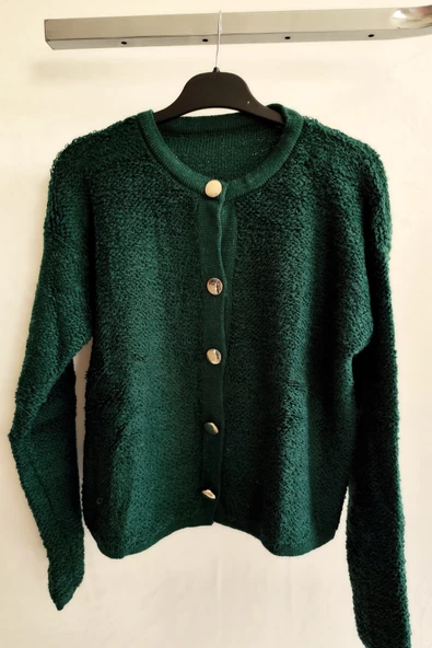 Kadın Bisiklet Yaka Gold Düğmeli Havlu Desenli Şık Triko Hırka - 7