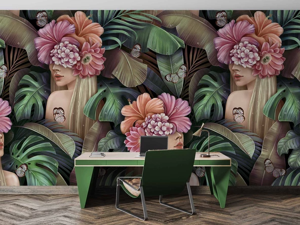 Çiçek ve Kelebek Temalı Duvar Kağıdı - Resim 4