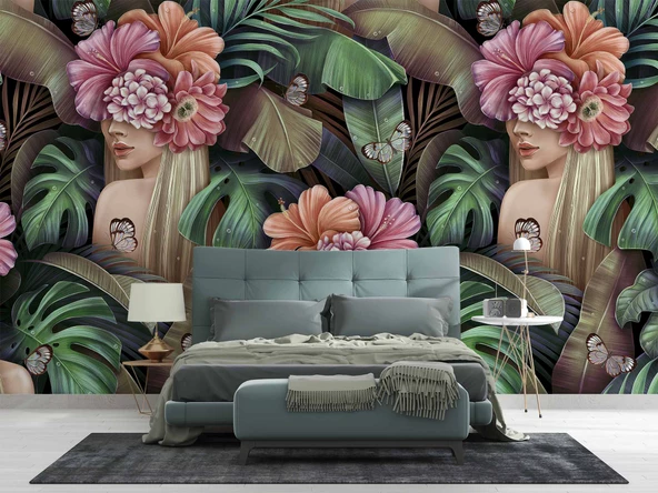 Çiçek ve Kelebek Temalı Duvar Kağıdı - Resim 2