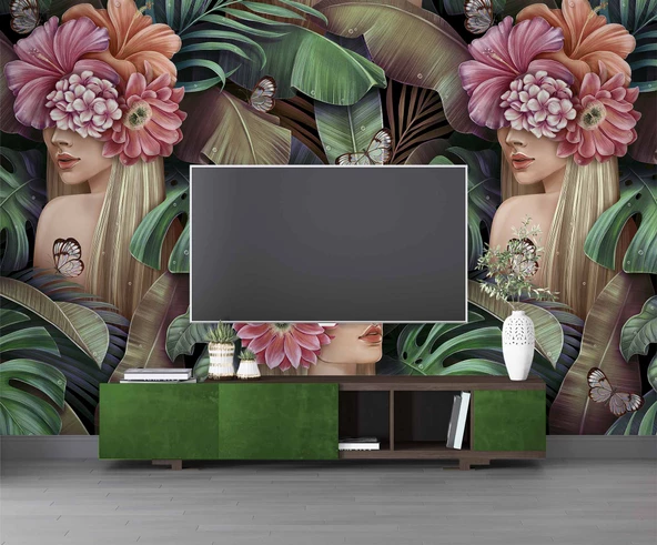 Çiçek ve Kelebek Temalı Duvar Kağıdı - Resim 3