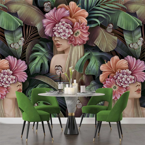 Çiçek ve Kelebek Temalı Duvar Kağıdı - Resim 5