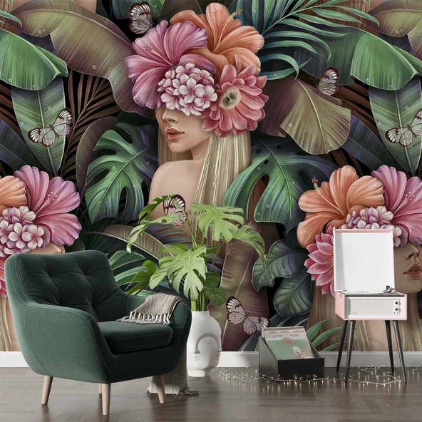 Çiçek ve Kelebek Temalı Duvar Kağıdı - Resim 6