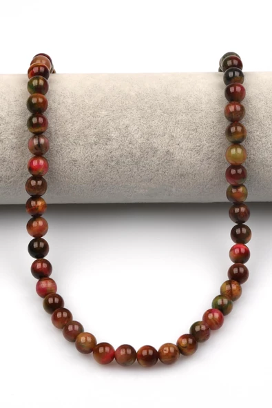 Sarı-Kırmızı Kaplan Gözü Doğaltaş Dizi 8 mm Küre Kesim - Resim 2