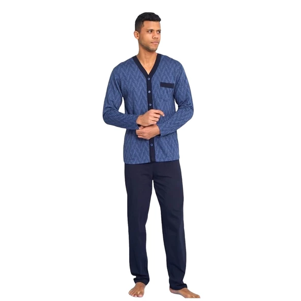 Kly Jakarlı Penye Önden Düğmeli Gömlek Erkek Pijama Takım - 8