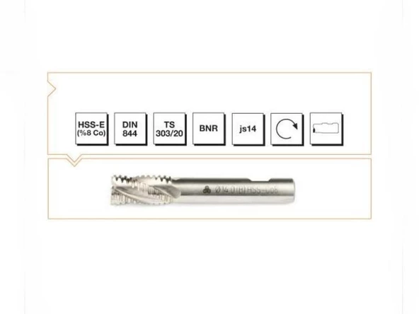 Makina Takım HSS-CO8 DIN 844B/NR Kaba Talaş 20 mm(Kısa)-MTE B00277332000