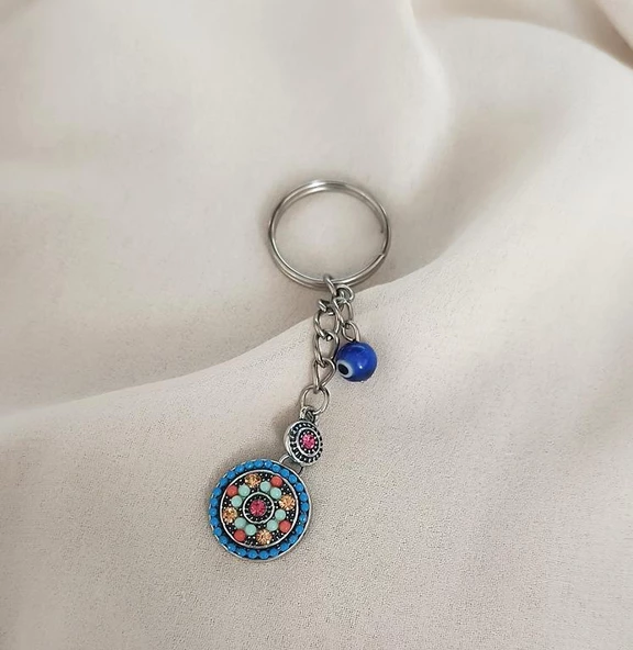 Anahtarlık Cam Nazar Boncuklu Çanta Cüzdan Süsü Aksesuar - Resim 6