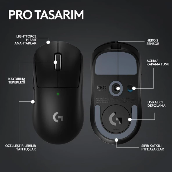 Logitech G PRO X Superlight 2 910-006631 Siyah Lightspeed Hero Şarjlı Optik Kablosuz Oyuncu Mouse - Teşhir - 4
