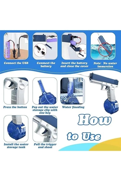 Elektrikli Otomatik Atış Yapan Su Tabancası 10 Metre Menzilli 500 Ml. Depolu 20 Cm. - 5