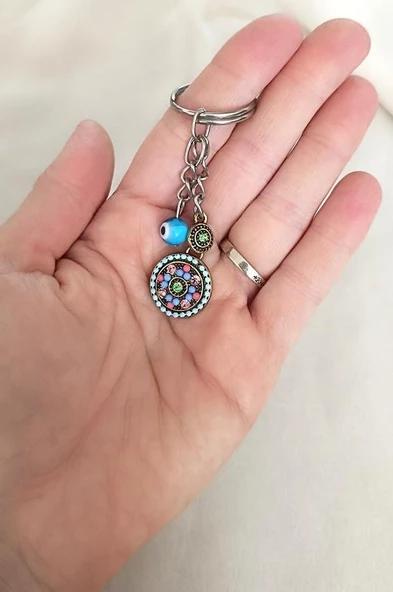 Anahtarlık Cam Nazar Boncuklu Çanta Cüzdan Süsü Aksesuar - Resim 3