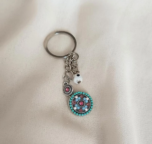 Anahtarlık Cam Nazar Boncuklu Çanta Cüzdan Süsü Aksesuar - Resim 7