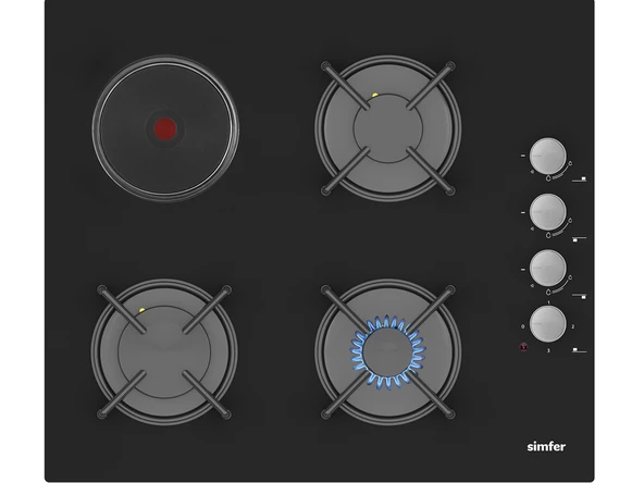 Simfer 3506 3G + 1E 60 Cm Siyah Cam Ankastre Ocak