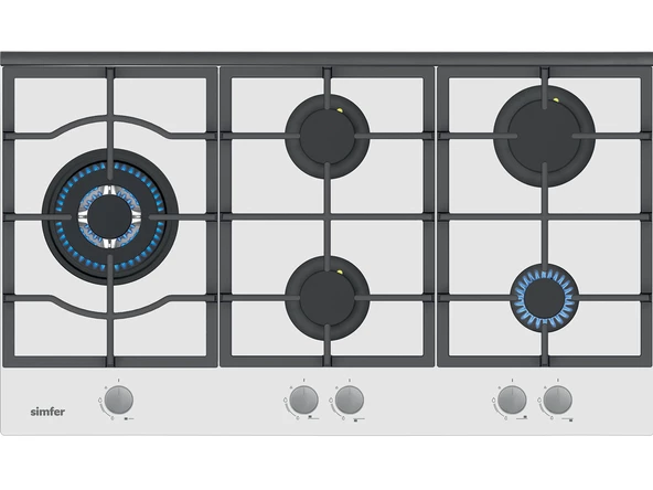 Simfer 3916 4g + 1 Wok 90 cm Beyaz Cam Ankastre Ocak ürün görseli