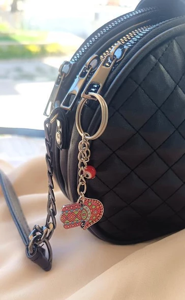 Anahtarlık Cam Nazar Boncuklu Fatıma Ana Eli Çanta Cüzdan Süsü Aksesuar - 3