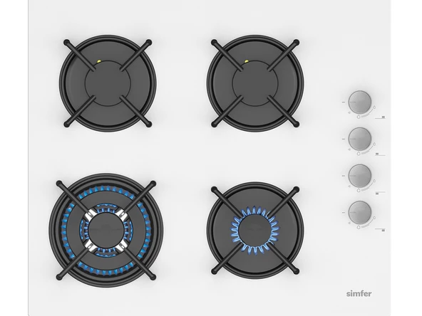 Simfer 3509 3G + 1 Wok 60 Cm Beyaz Cam Ankastre Ocak