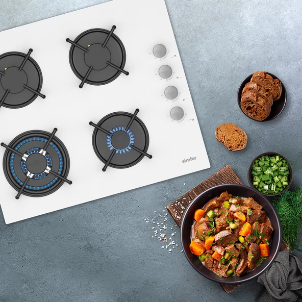 Simfer 3509 3G + 1 Wok 60 Cm Beyaz Cam Ankastre Ocak - 2
