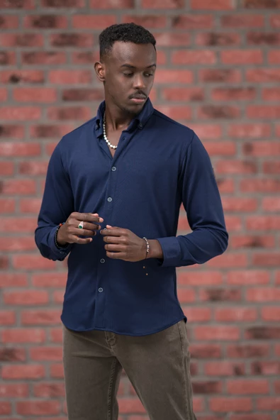 Advante İnce Fitilli Full Likralı Yaka Düğmeli Mevsimlik Slimfit Gömlek - Resim 12