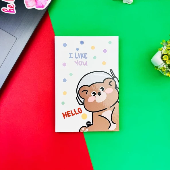 HELLO BEAR TASARIM LASTİKLİ ÇİZGİSİZ DEFTER