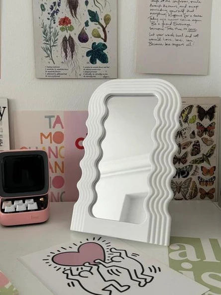 Beyaz Zikzak Desen Makyaj Aynası