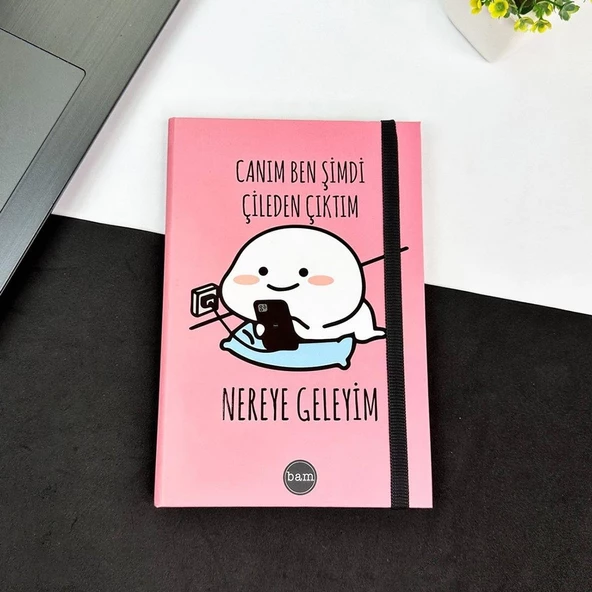 ÇİLEDEN ÇIKTIM TASARIMLI ÖZEL KUTULU SEKRETERLİK LASTİKLİ DEFTER VE KALEMLİK SET - 2