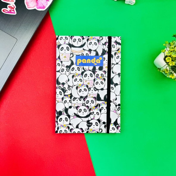 PANDA PATTERN TASARIM LASTİKLİ ÇİZGİSİZ DEFTER - 3