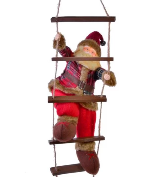 Yılbaşı Süsü Ahşap Merdivenli Noel Baba Figür Büyük Boy 40 cm - Merdiven ile 78 cm - 4