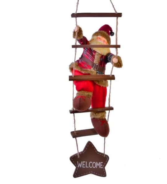 Yılbaşı Süsü Ahşap Merdivenli Noel Baba Figür Büyük Boy 40 cm - Merdiven ile 78 cm - 5