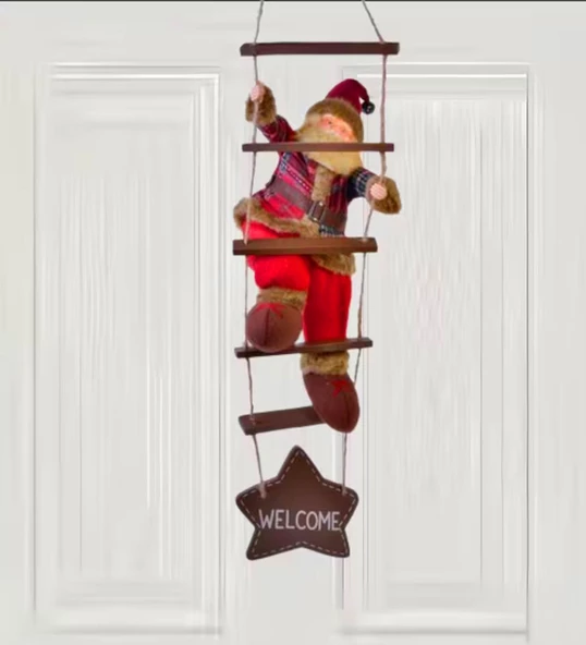 Yılbaşı Süsü Ahşap Merdivenli Noel Baba Figür Büyük Boy 40 cm - Merdiven ile 78 cm - 2