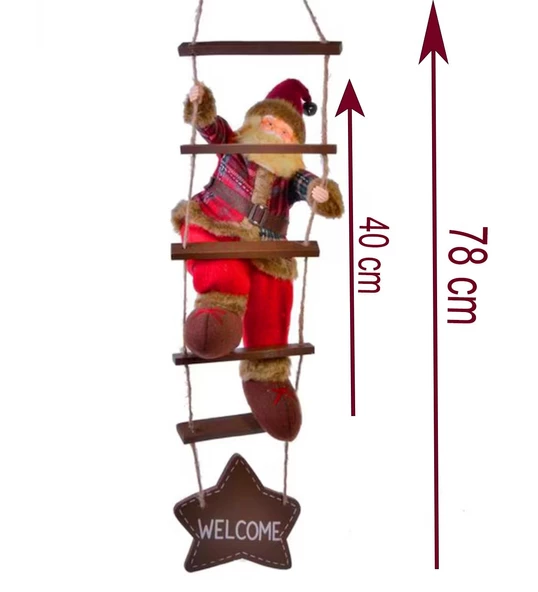 Yılbaşı Süsü Ahşap Merdivenli Noel Baba Figür Büyük Boy 40 cm - Merdiven ile 78 cm - 6