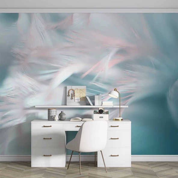 Pembe Mavi Tüy Temalı Duvar Kağıdı - Resim 4