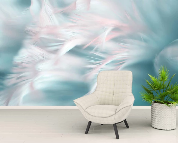 Pembe Mavi Tüy Temalı Duvar Kağıdı - Resim 6