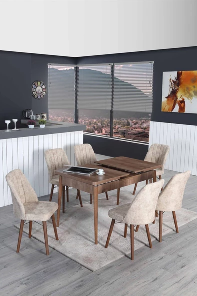 İnjir Home Slate Serisi Sümela Açılır Yemek ve Mutfak Masa Takımı 6 Sandalyeli - Cappucino - 2