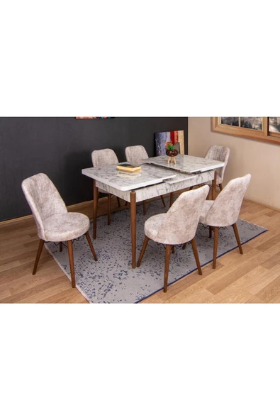 UZMHOME 6 Kişilik Açılır Masa Sandalye Takımı Mutfak Masası Takımı Salon Masası Yemek Masası Masa Takımı - Resim 2