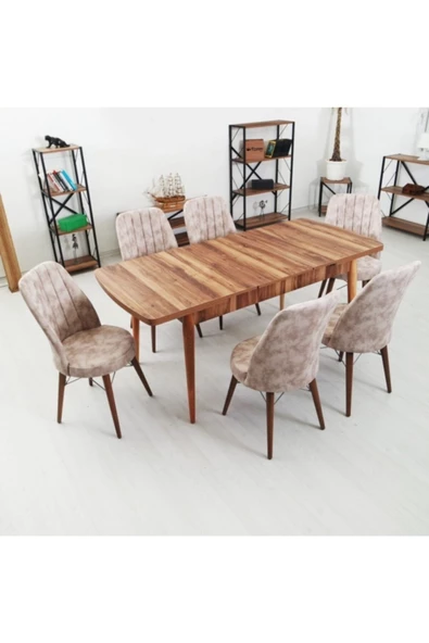 Akay Home Sena 6 Kişilik Krem Açılır Ahşap Mutfak Masası Yemek Masa Sandalye Takımı - 4