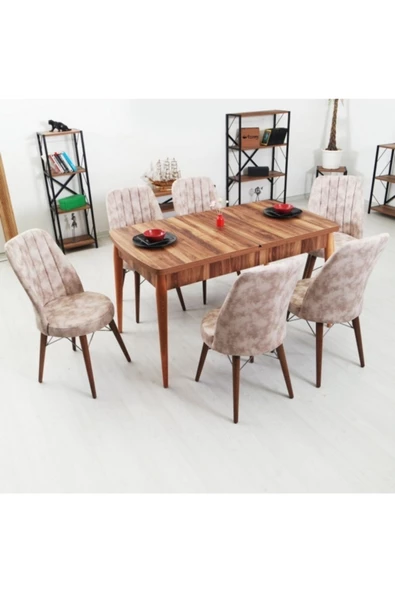 Akay Home Sena 6 Kişilik Krem Açılır Ahşap Mutfak Masası Yemek Masa Sandalye Takımı - 2