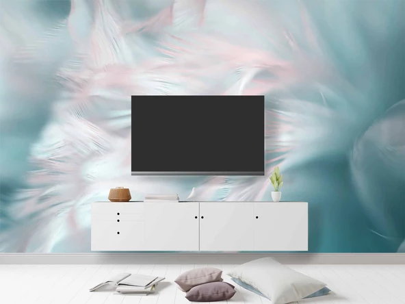 Pembe Mavi Tüy Temalı Duvar Kağıdı - Resim 3