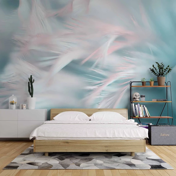 Pembe Mavi Tüy Temalı Duvar Kağıdı - Resim 2