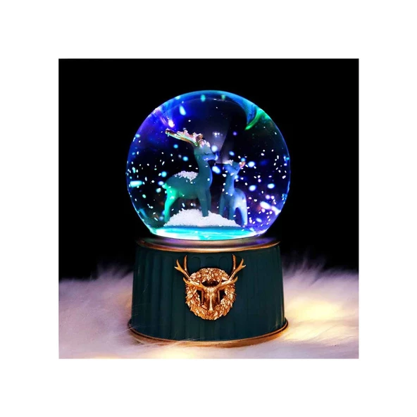 Büyük Boy Işıklı Sevimli Geyikler Kar Küresi - 2