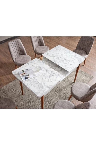 Adahome 80X130(Kapalı) 80X170(Açık) Yemek Odası Takımı Mutfak Masası Takımı Yemek Masası 6 Kişilik - 2