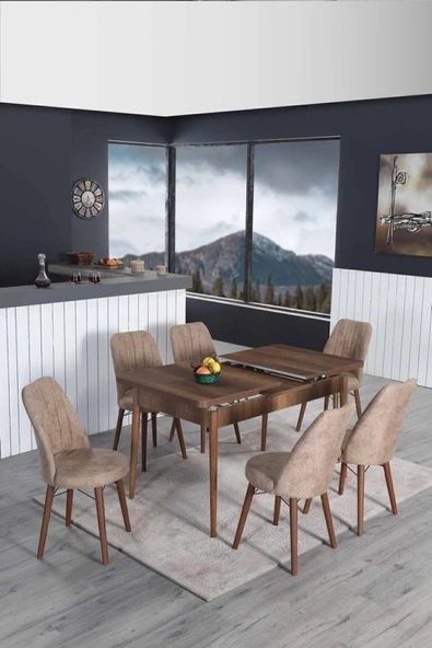 Lion 6 Kişilik Açılır Masa Sandalye Takımı Mutfak Masası Takımı Salon Masası Yemek Masası Masa Takımı - 2
