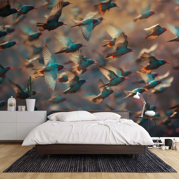 Kuş Sürüsü Temalı Duvar Kağıdı - Resim 2