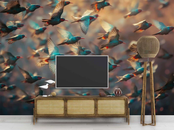 Kuş Sürüsü Temalı Duvar Kağıdı - Resim 3