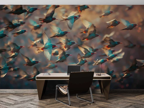 Kuş Sürüsü Temalı Duvar Kağıdı - Resim 4