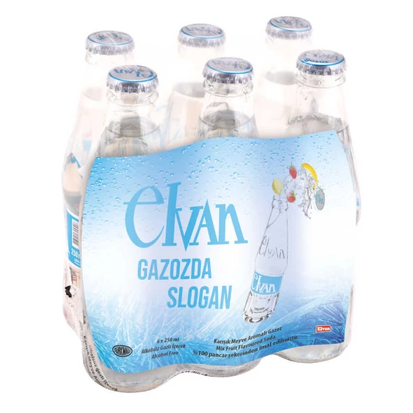 Elvan Gazoz  Karışık Meyve Aromalı 250 ml 6 lı Paket Cam Şişe