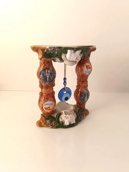 Biblo Nazar Boncuklu Kötü Göz Kovucu Fil Bayrak Masa Seramik Obje Biblo Dekor Seramik - Resim 4